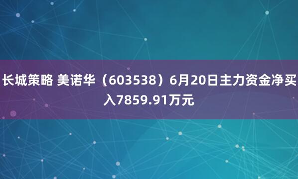 长城策略 美诺华（603538）6月20日主力资金净买入7859.91万元