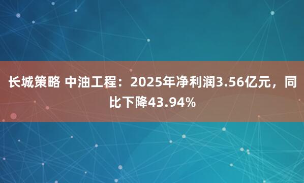长城策略 中油工程：2025年净利润3.56亿元，同比下降43.94%